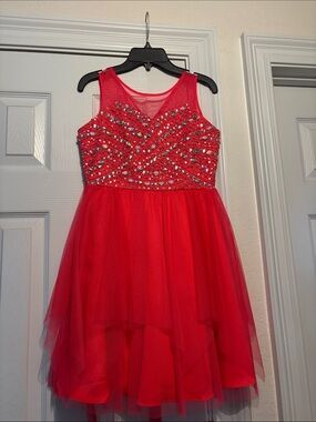Girls coral Embellished Tulle Party Dress